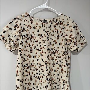 SHEIN Cream Blouse with Black and Brown Pattern